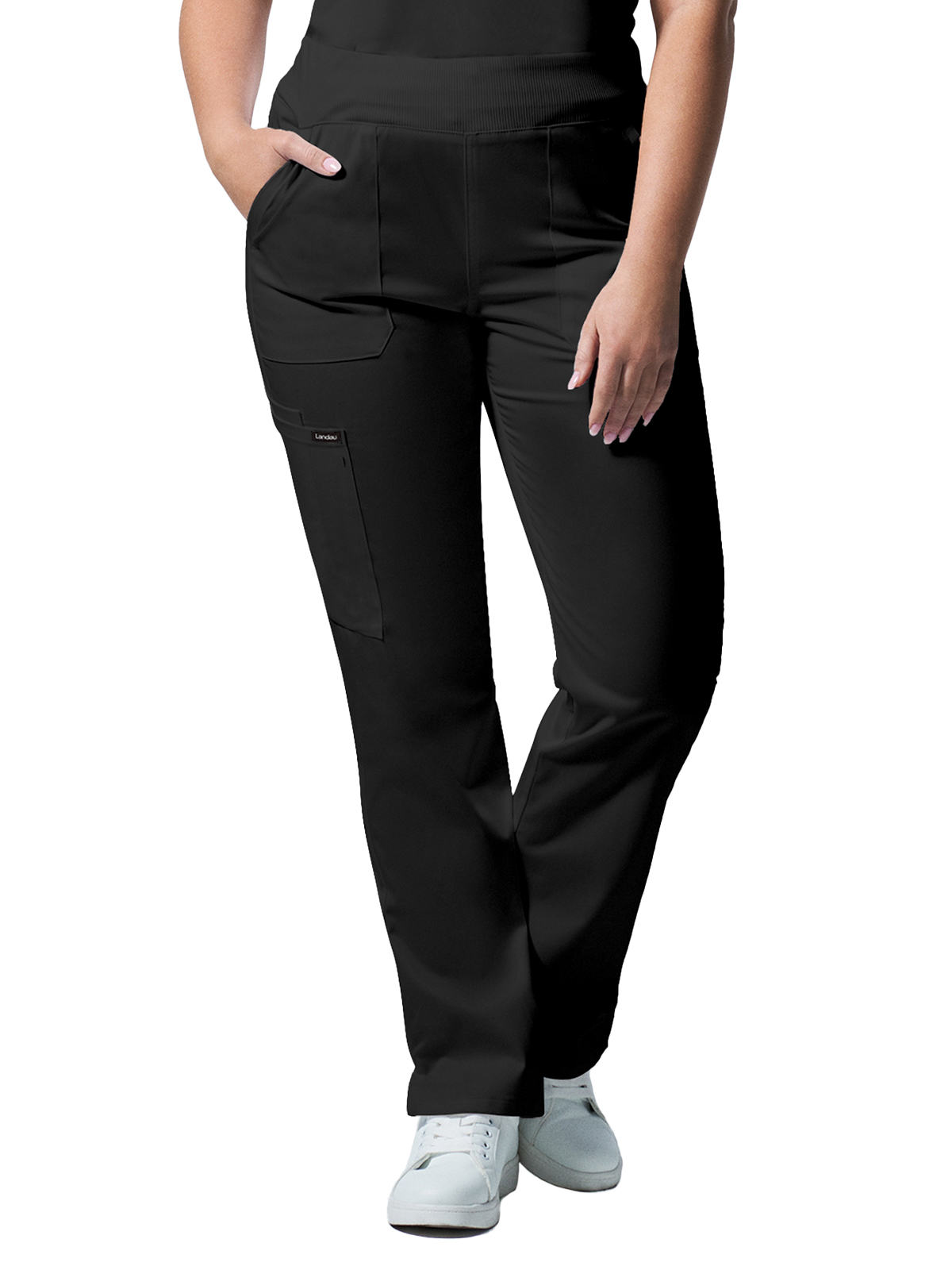 Landau - ProFlex - Women's Five-Pocket Mid-Rise Rib-Knit Elastic Waist Straight Leg Pant 23