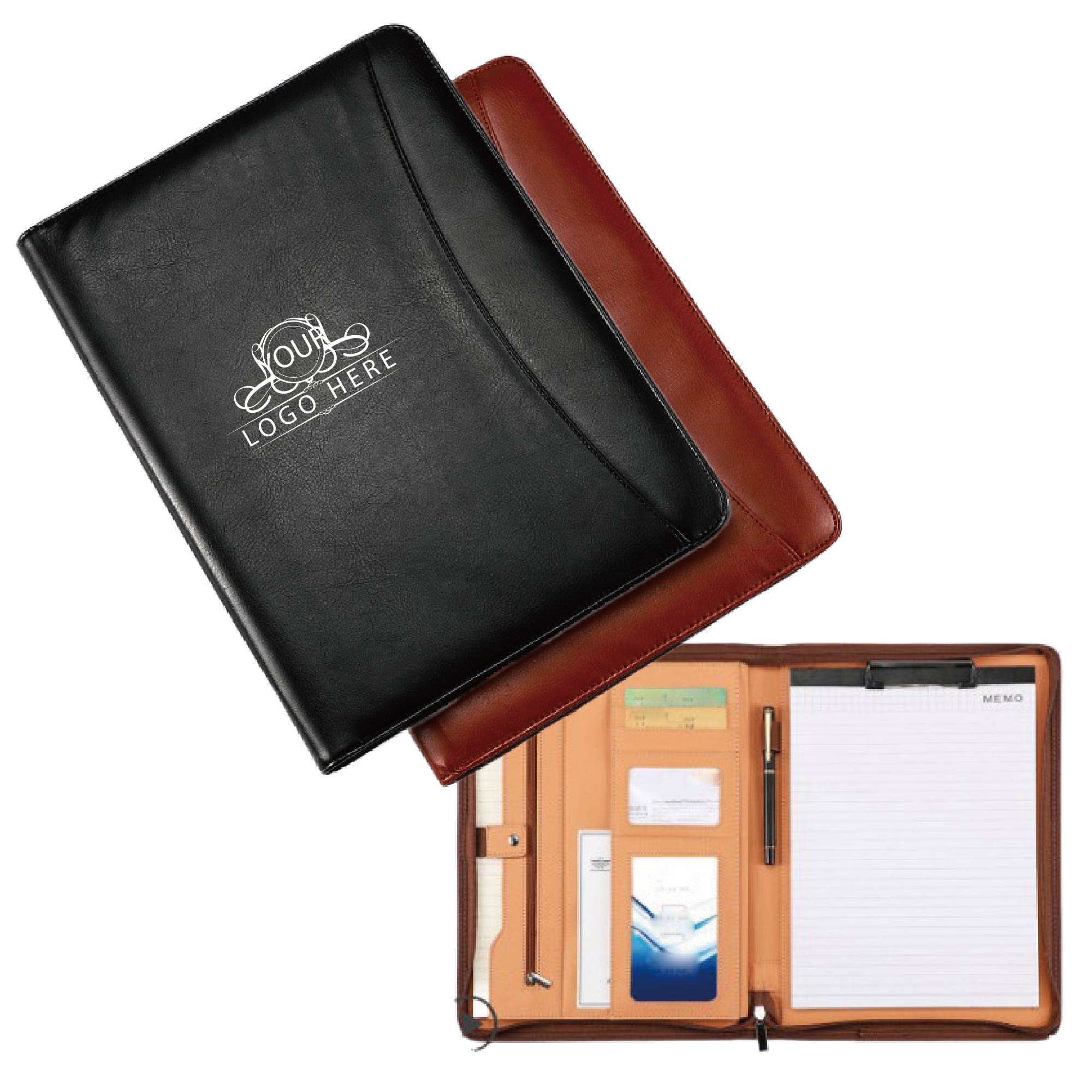 Leather Zippered Padfolio with Multi-Card Slots & Pocket 1