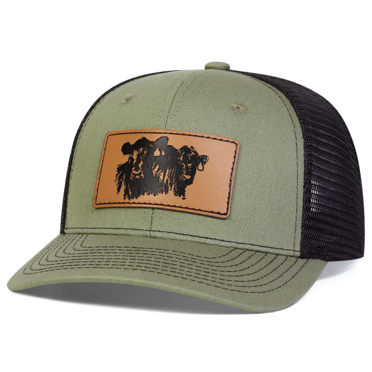 6-Panel Snapback Trucker Hat W/Leatherette Patches 8