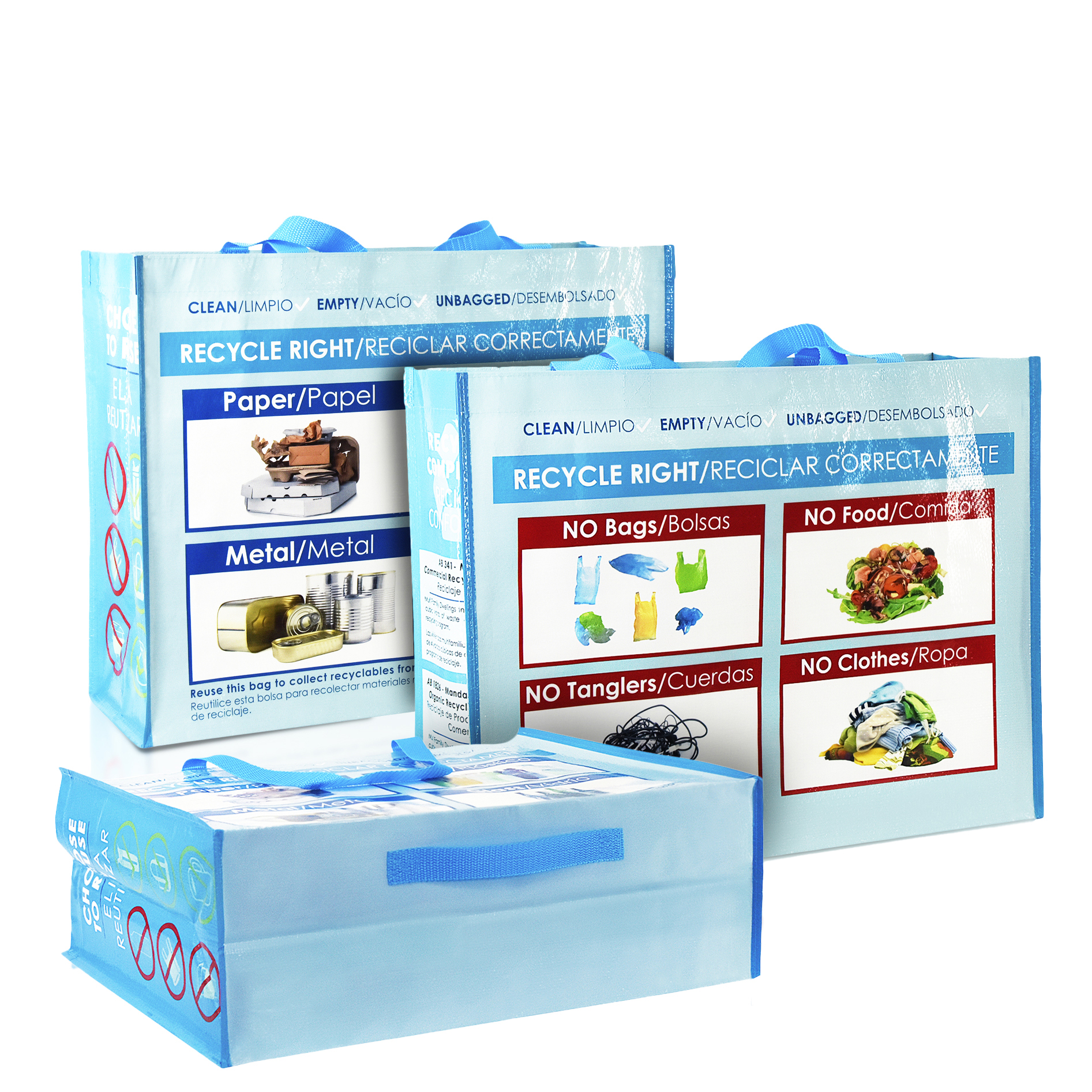 Custom Full-Color Laminated Woven Recycling Bag with 8" Bottom Handles 19"x15"x7" 2