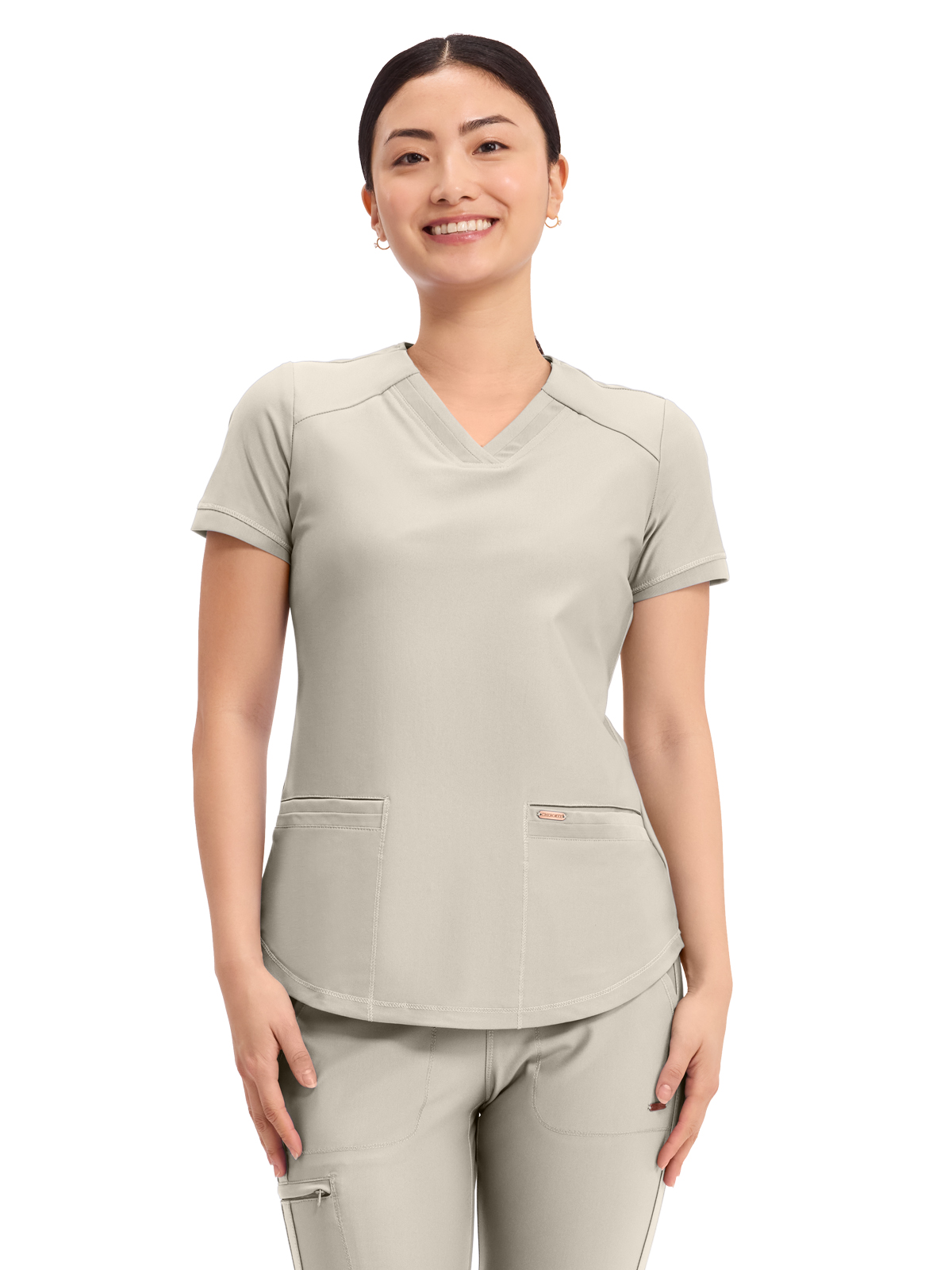 Cherokee - Form - Women's 2-Pocket Curved Hemline V-Neck Top 3