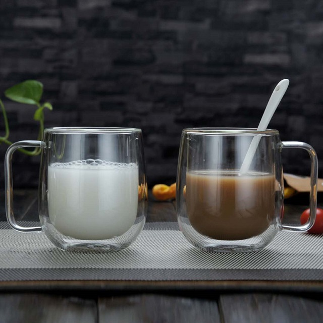 Double Wall Round Glass Coffee Mugs 8 oz 4