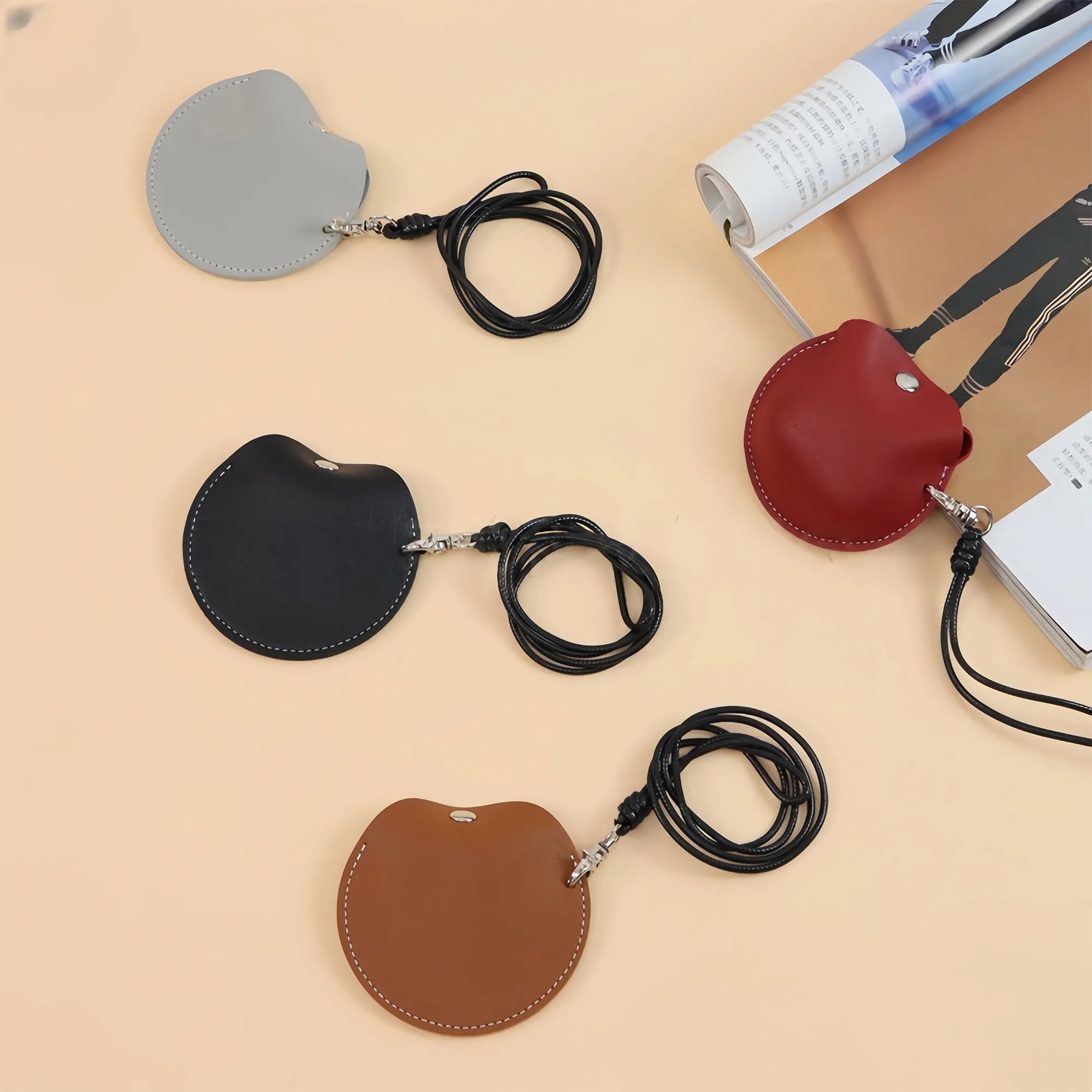 Fashion Mini PU Leather Neck Strap Earphone Pouch 7