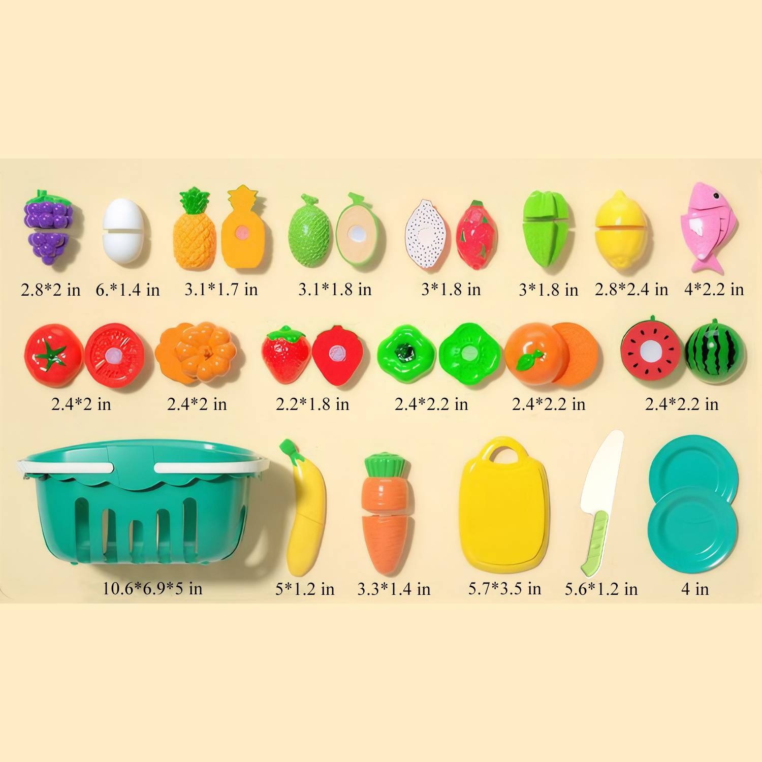 19PCS Toddler' Fruit Veggie Toy Set w/ Shopping Basket 4
