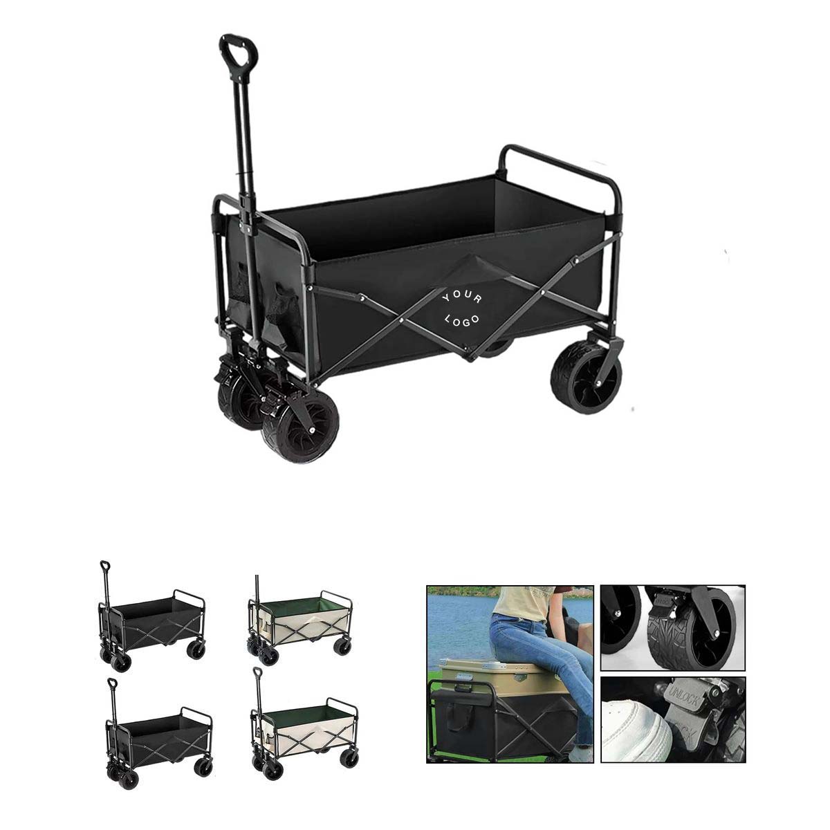 Durable Folding Picnic Cart with Safety Brakes 3