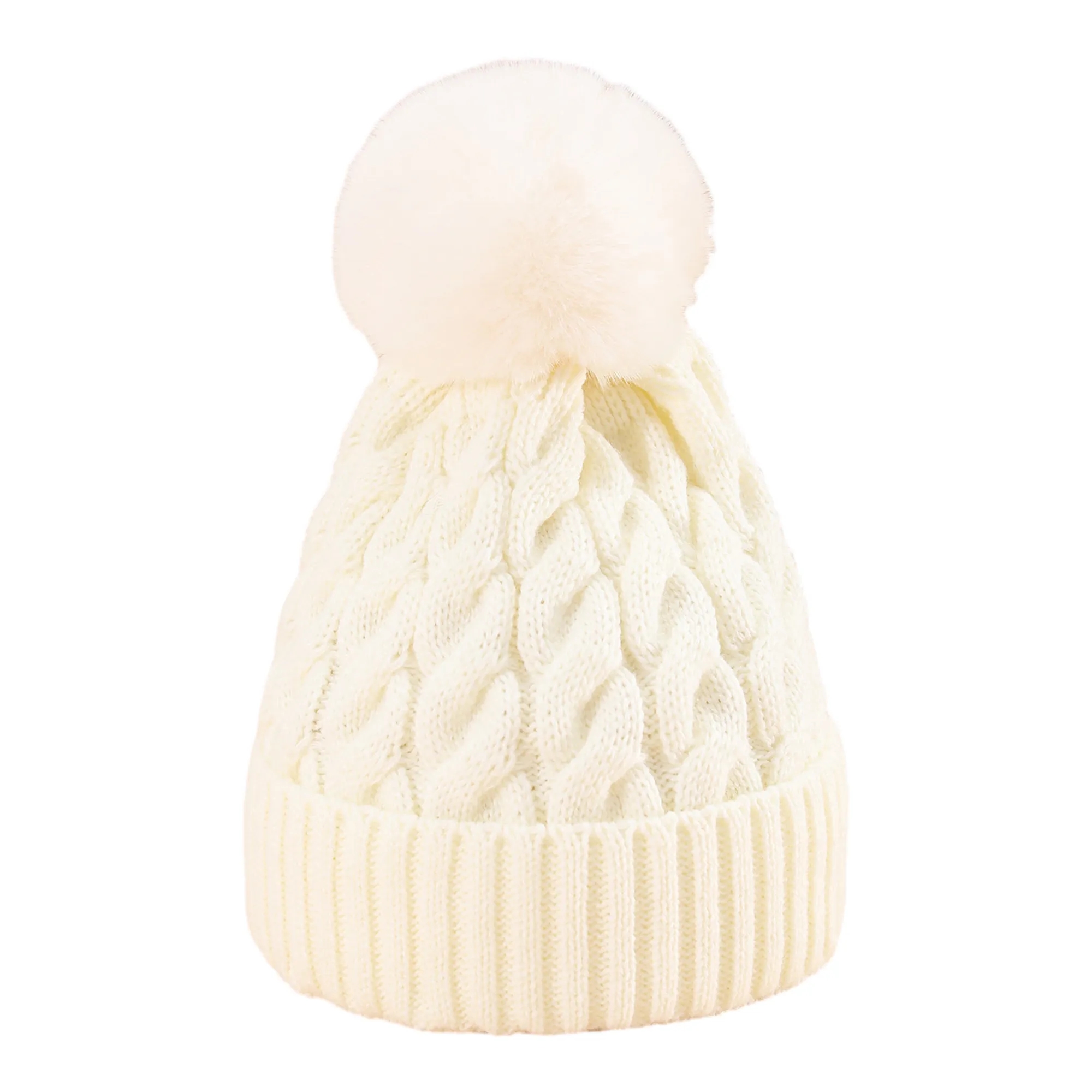 MOQ 100 Large Fur Ball Thickened Padded Knitted Cap 1