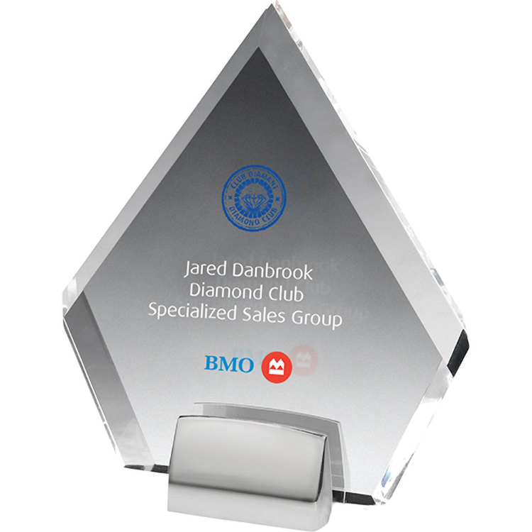 Chrome Base Clear Acrylic Diamond Award (6'x 7"x 3/4") Screen-Printed