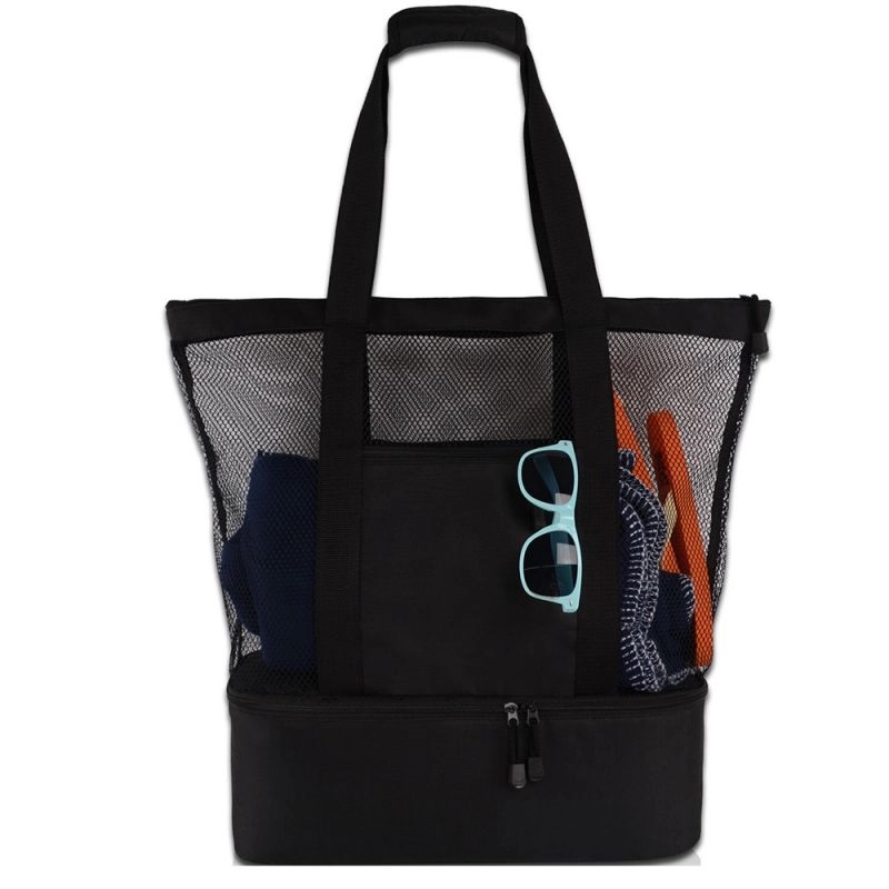 Large Mesh Beach Tote Bag With Cooler Bottom 2