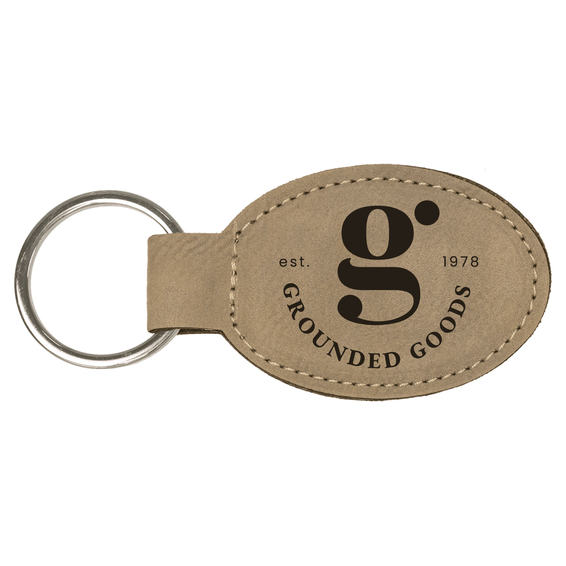 Light Brown Leatherette Oval Keychain