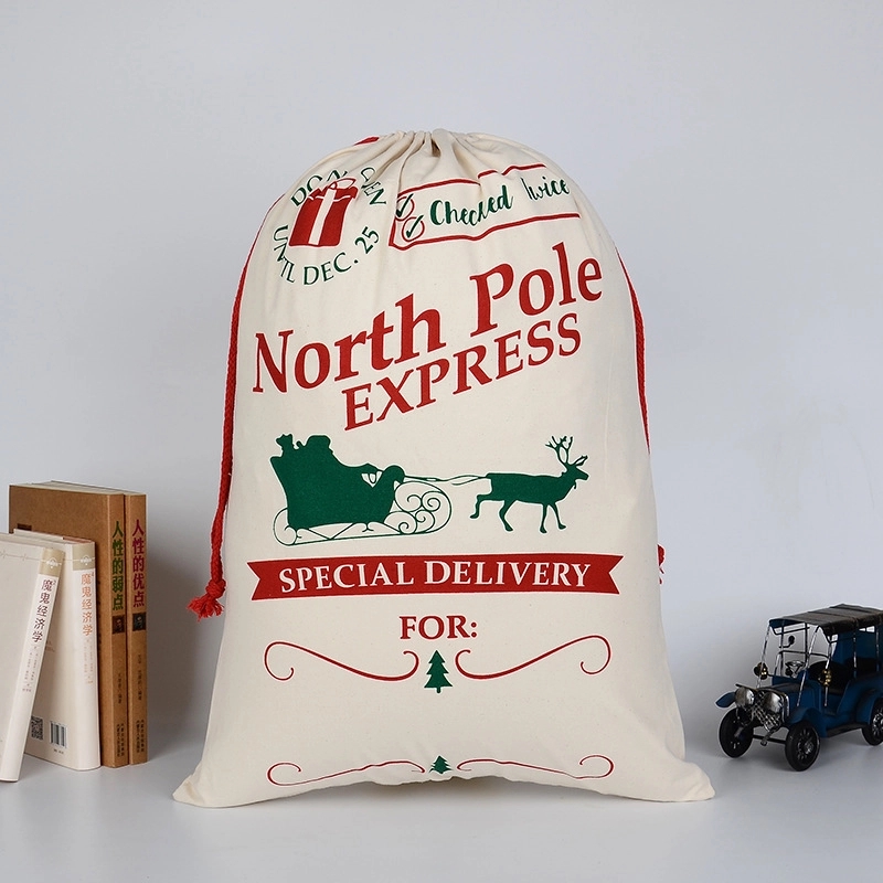 Large Christmas Canvas Gift Bag with Drawstring 5