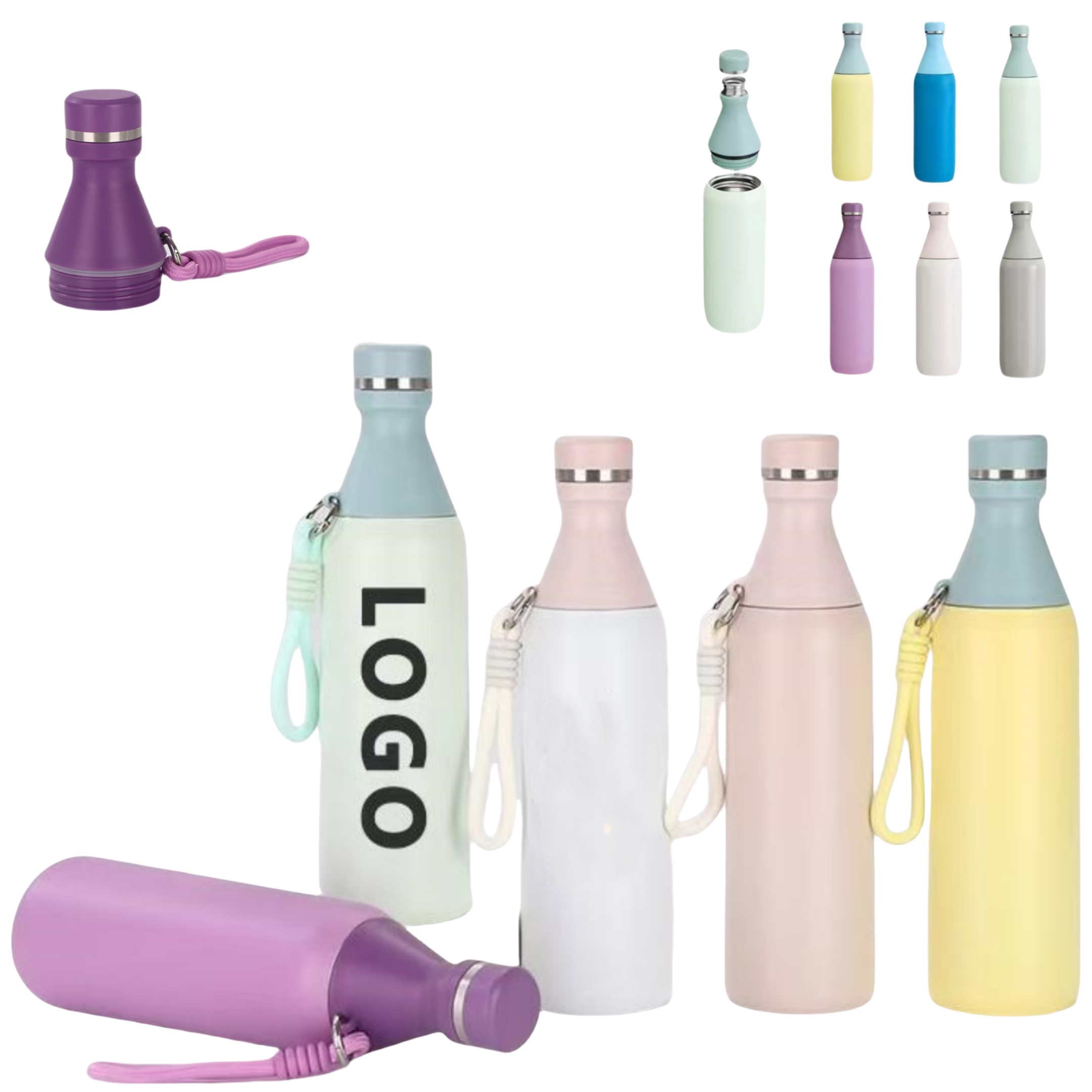 All Day 20oz Slim Insulated Water Bottle With Twist off Lid And Handle Strap For Travel & Sport, custom water bottle with logo imprint 7