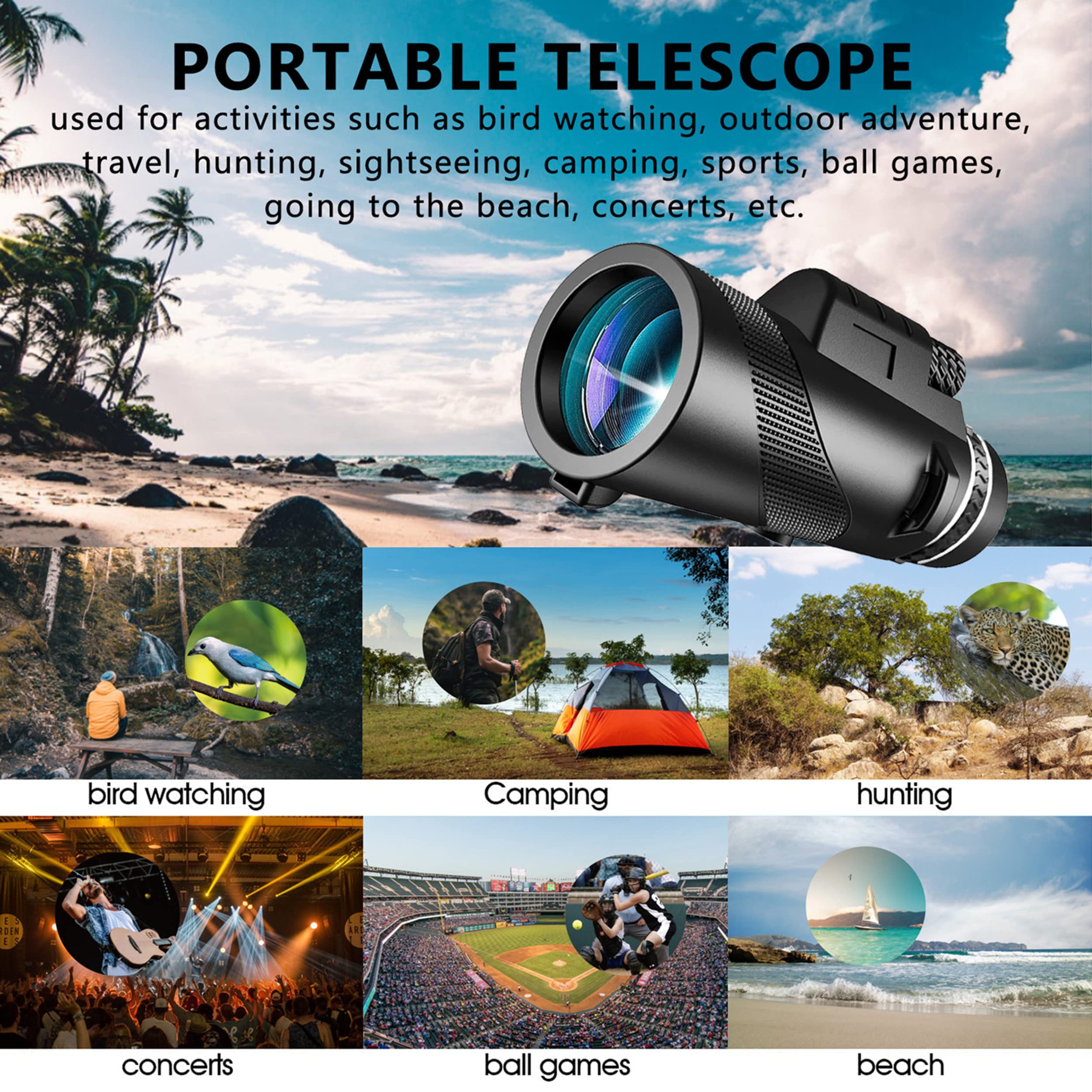 Monocular Telescope w/ Phone Clip & Tripod for Birdwatching 6