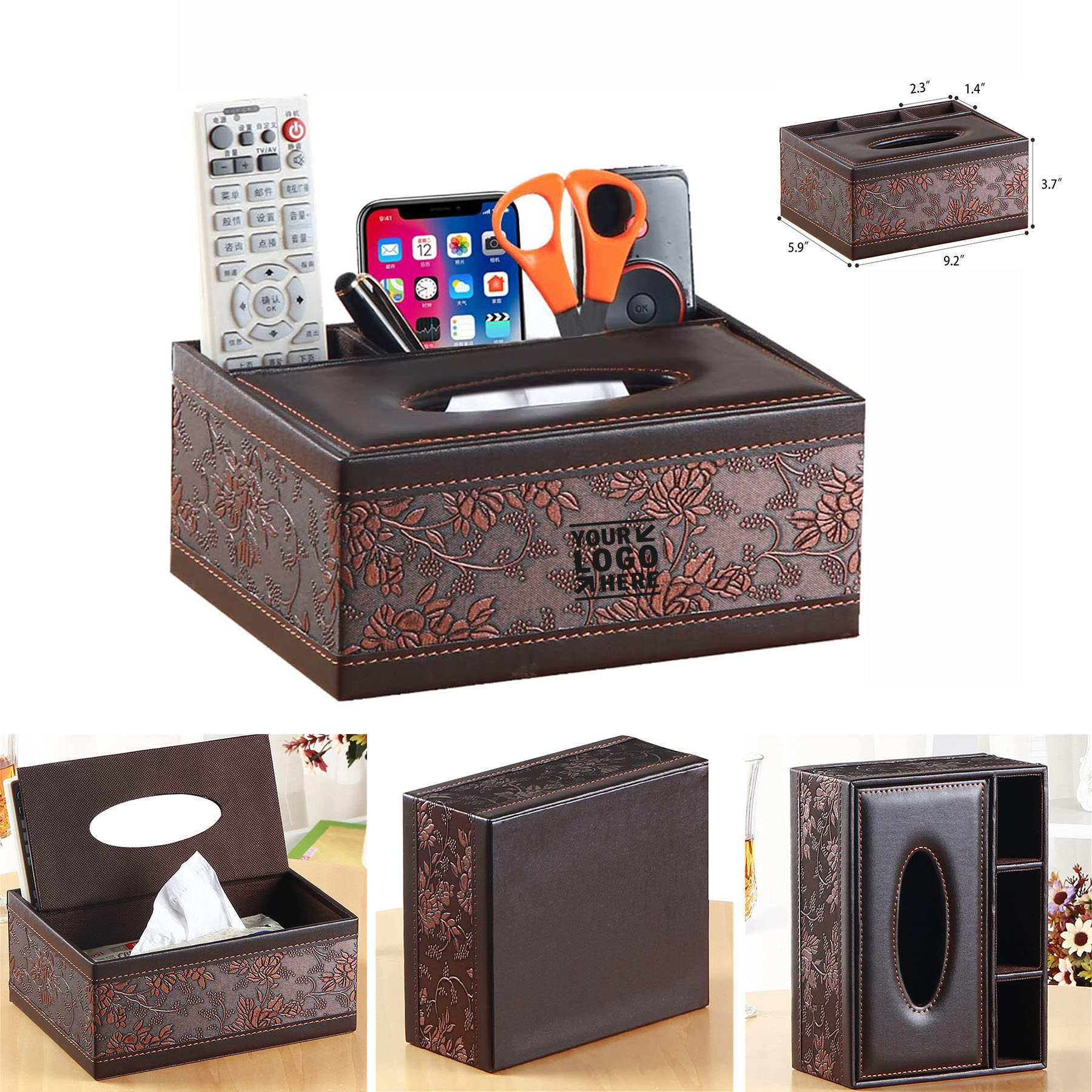 Storing Pens Stationery Leather Tissue Box Cover Rectangular Multifunction Remote Control Caddy 1