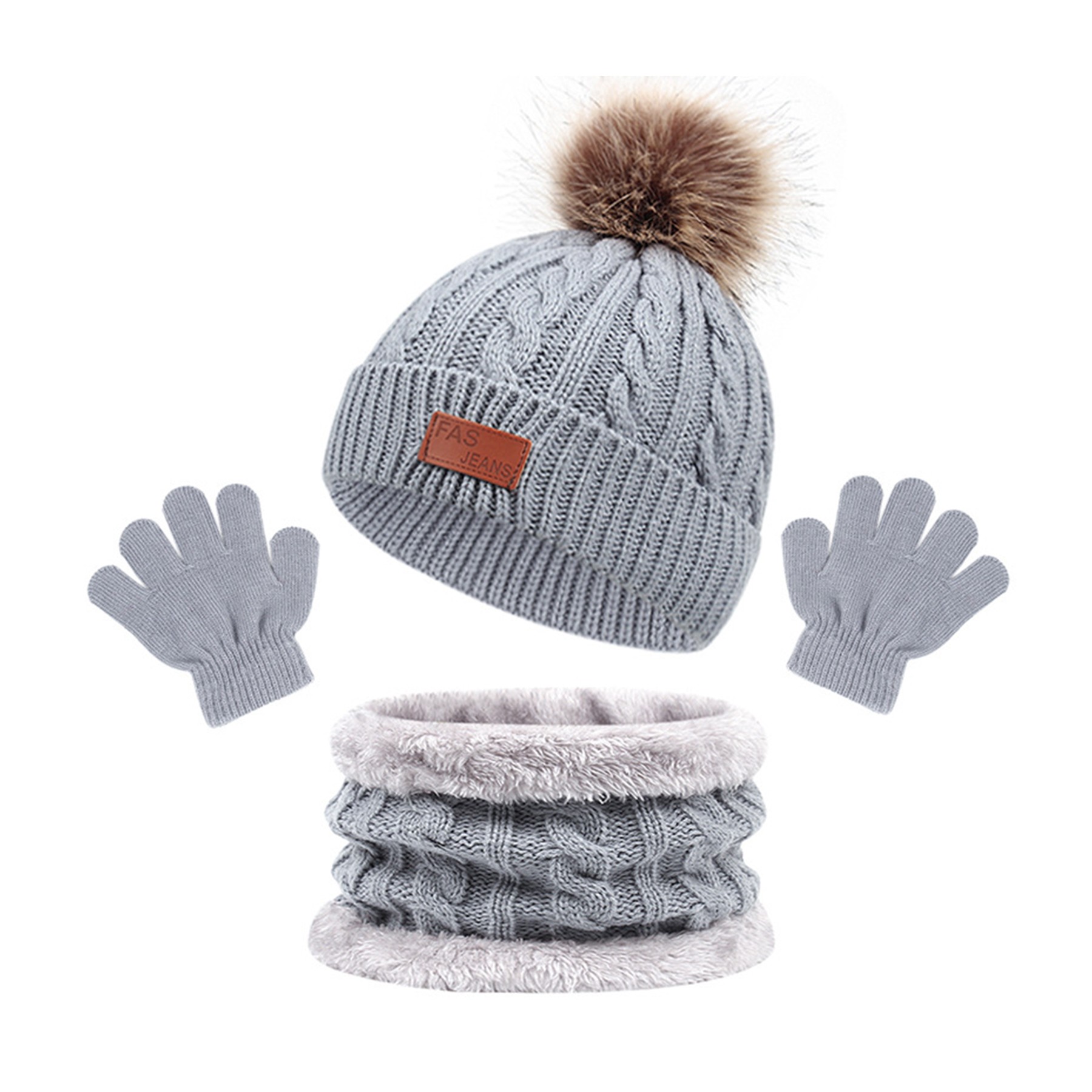 Winter Beanie Hat Scarf Gloves Set 11