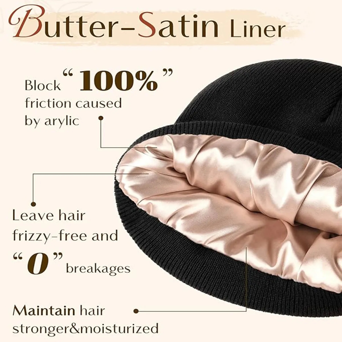 Womens Satin Lined Knit Beanie Hat 2