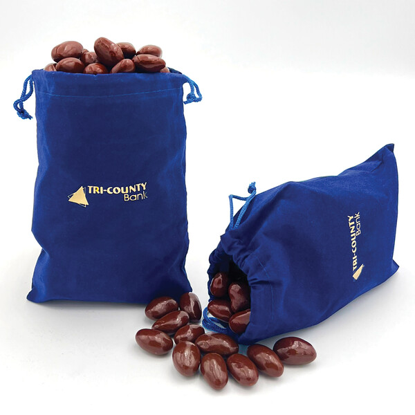 Chocolate Covered Almonds in Blue Velour Gift Bag