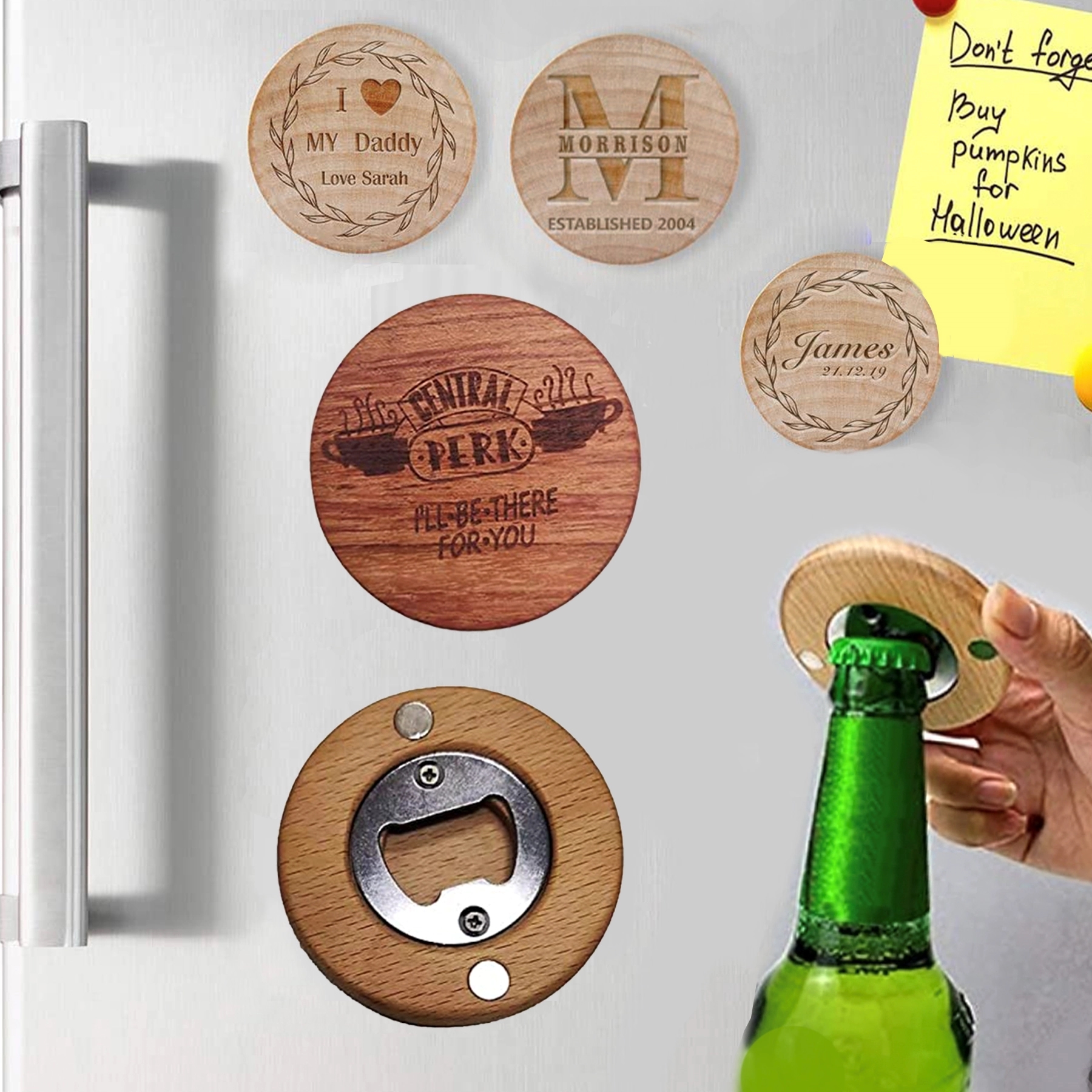 Wooden Bottle Opener With Fridge Magnet 1