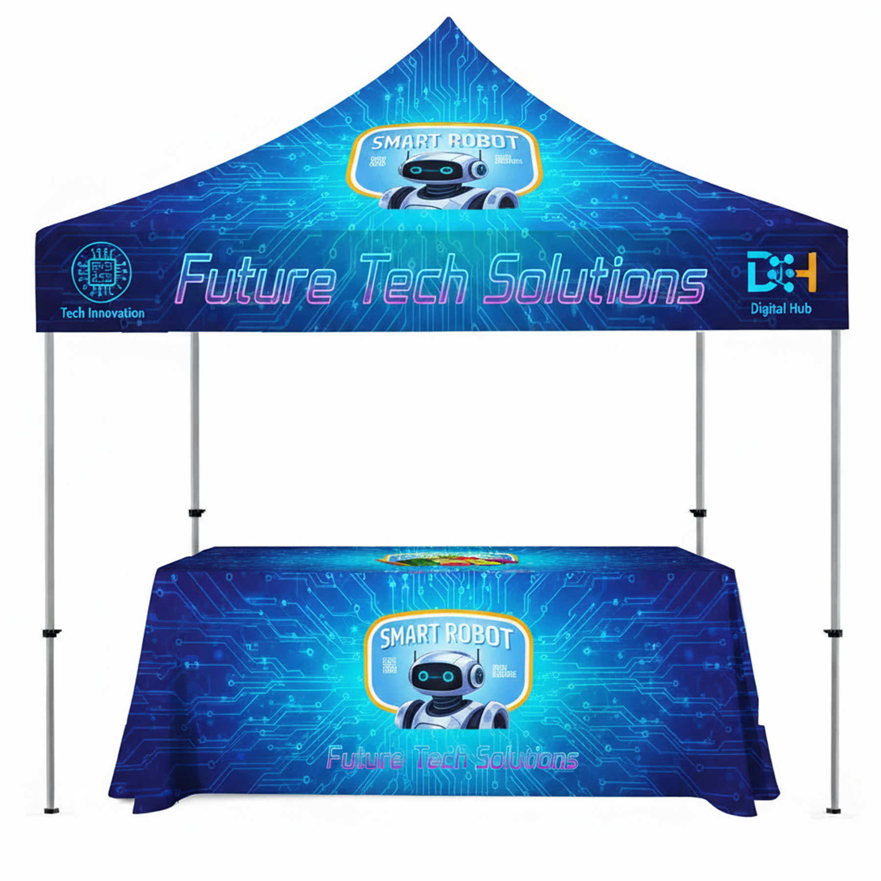 10'x10' Deluxe White Steel Frame, Dye Sublimation Canopy & 6' Table Cover 13