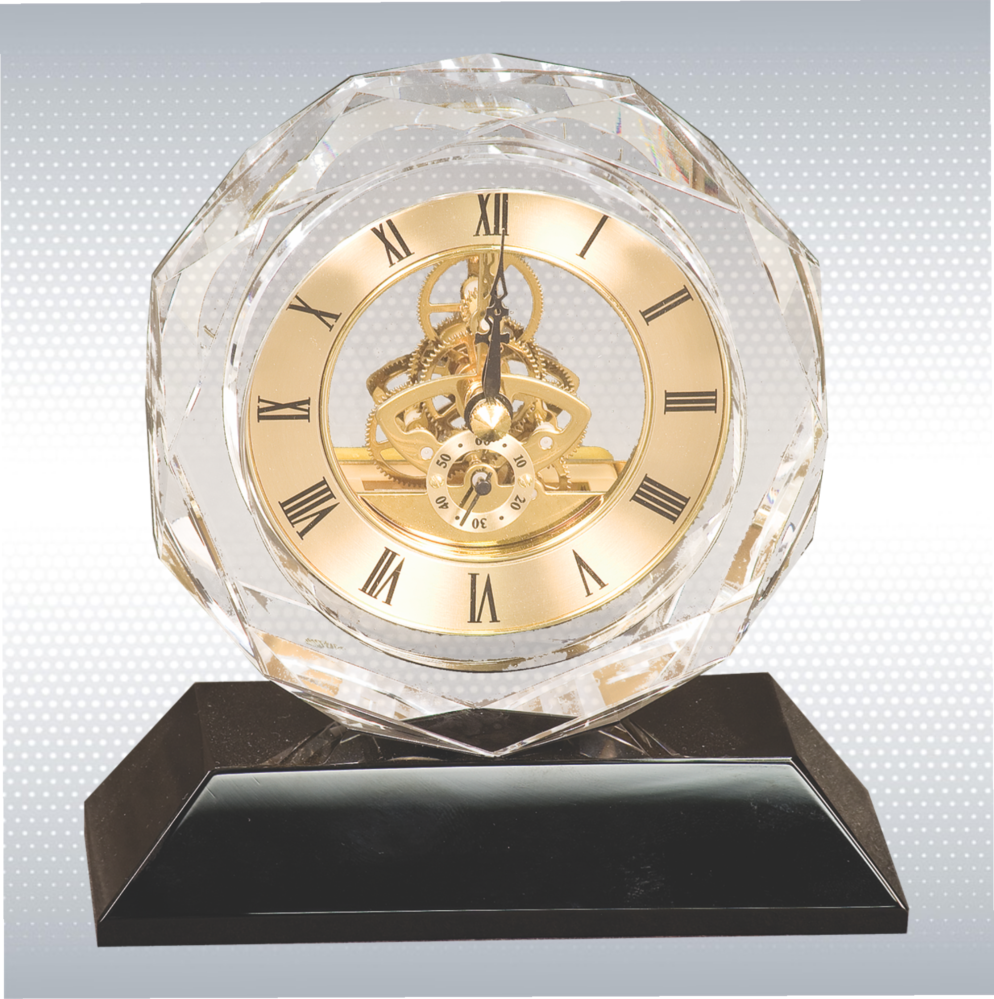 5 3/4" Clear Crystal Clock On Black Pedestal Base 5