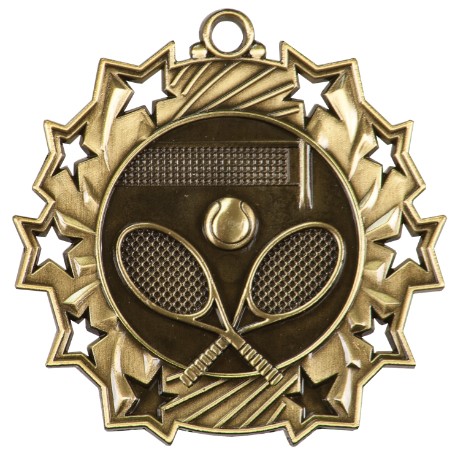Tennis Ten Star Medal, 2-1/4" 2