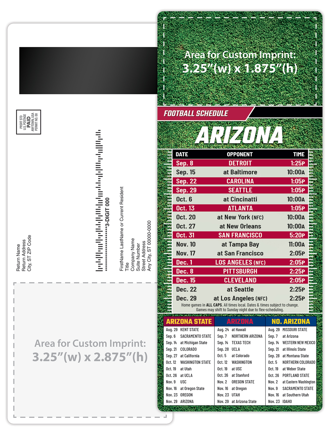 Football Schedule Laminated Card/Postcard with Magnet Strip 3.5x8.5 - 14 pt. 4