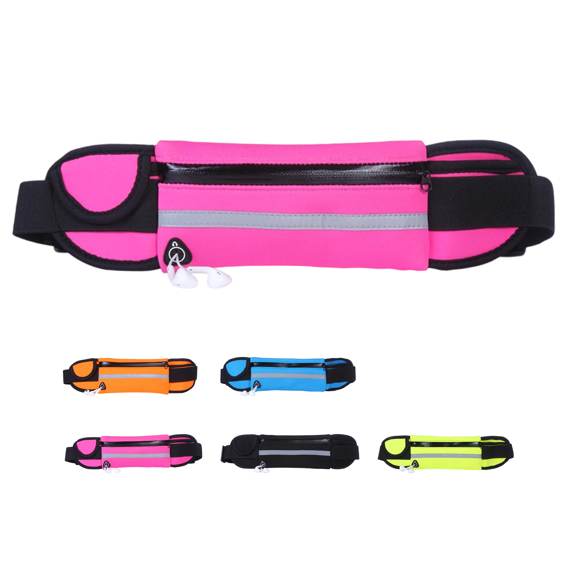 Ultra Thin Nylon Sports Fanny Pack With Reflective Strip 28" x 4" 8