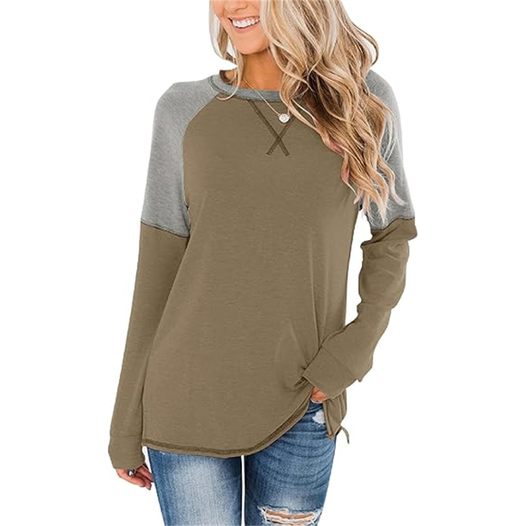 Women's Crew Neck Color Block Blouse 18