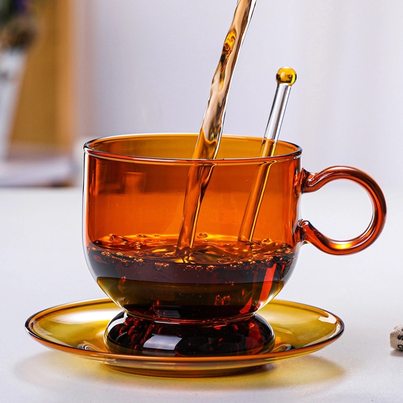 Custom 12 OZ. Glass Tea Cup Coffee Mug with Saucer Set 9
