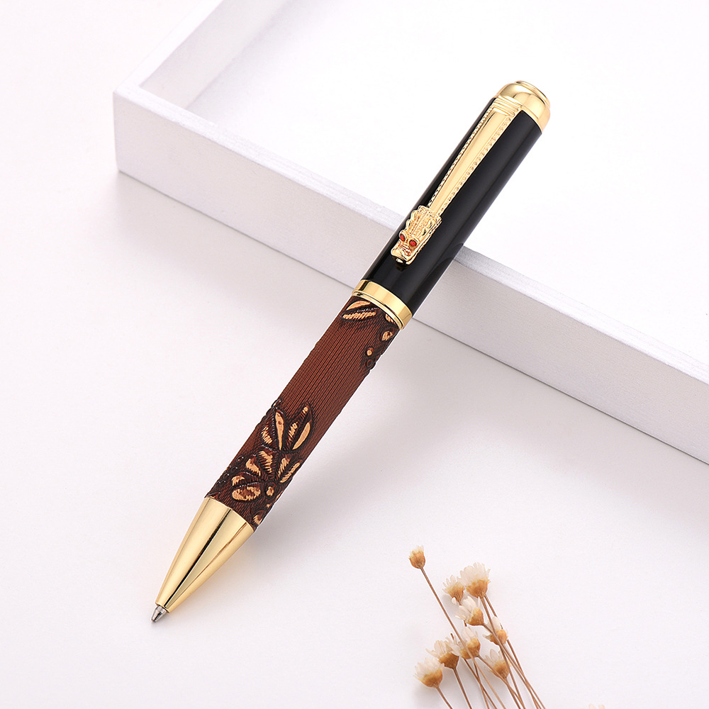 Vintage Leather Ball Pen with Dragon Shape Clip 4