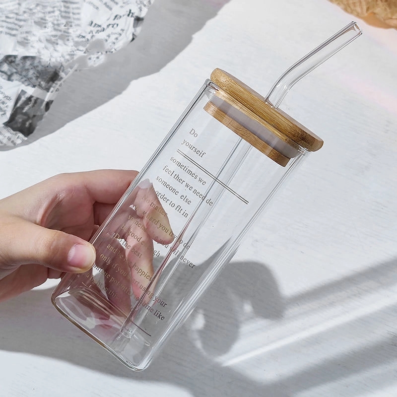 Custom 13.5 OZ  Square Drinking Glasses with Straws 2