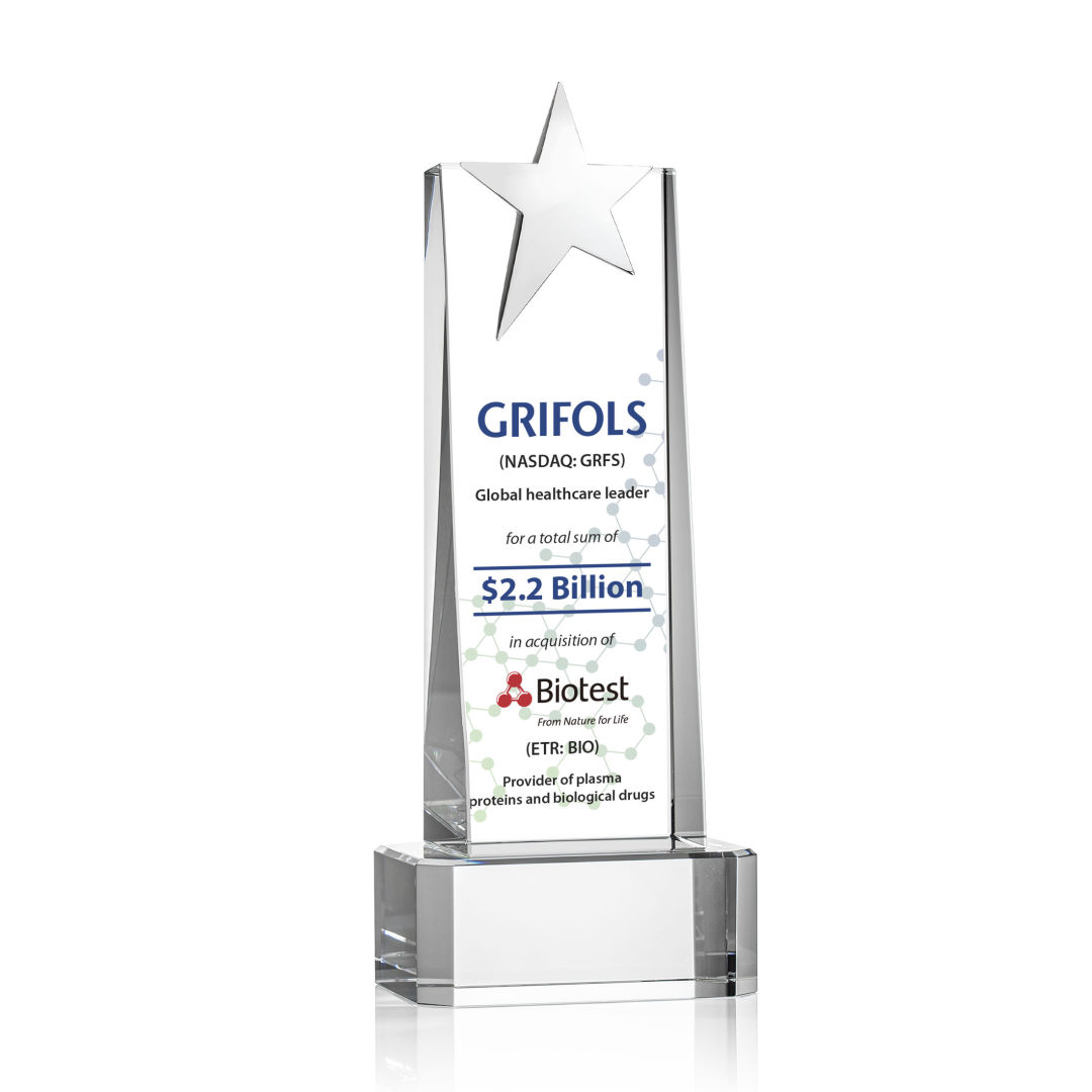 Fanshaw Silver Star VividPrint™ Award on Base - Clear 5