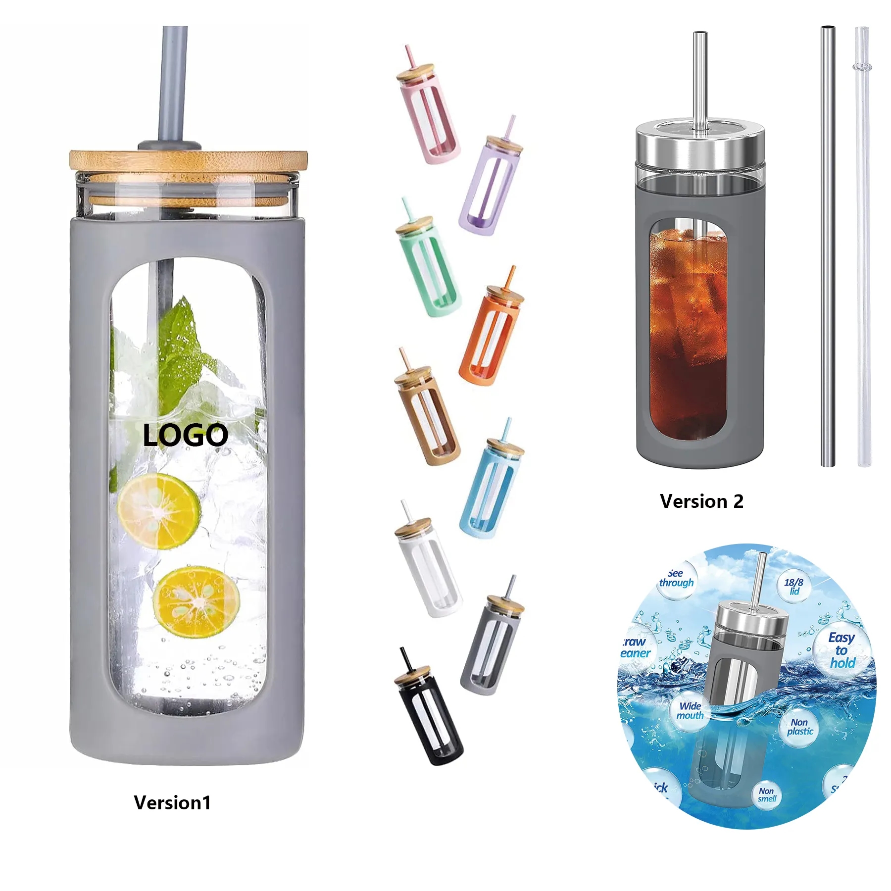 20oz Glass Water Bottle with Straw 5