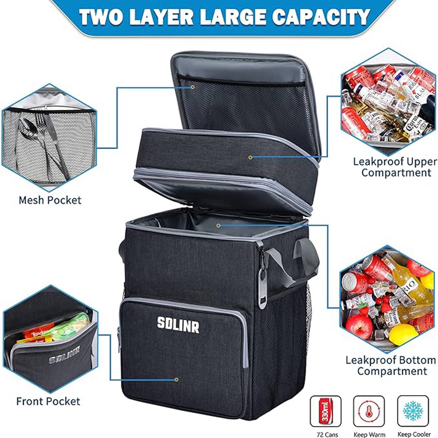 34L Insulated Leakproof Foldable Rolling Cooler Bag 3