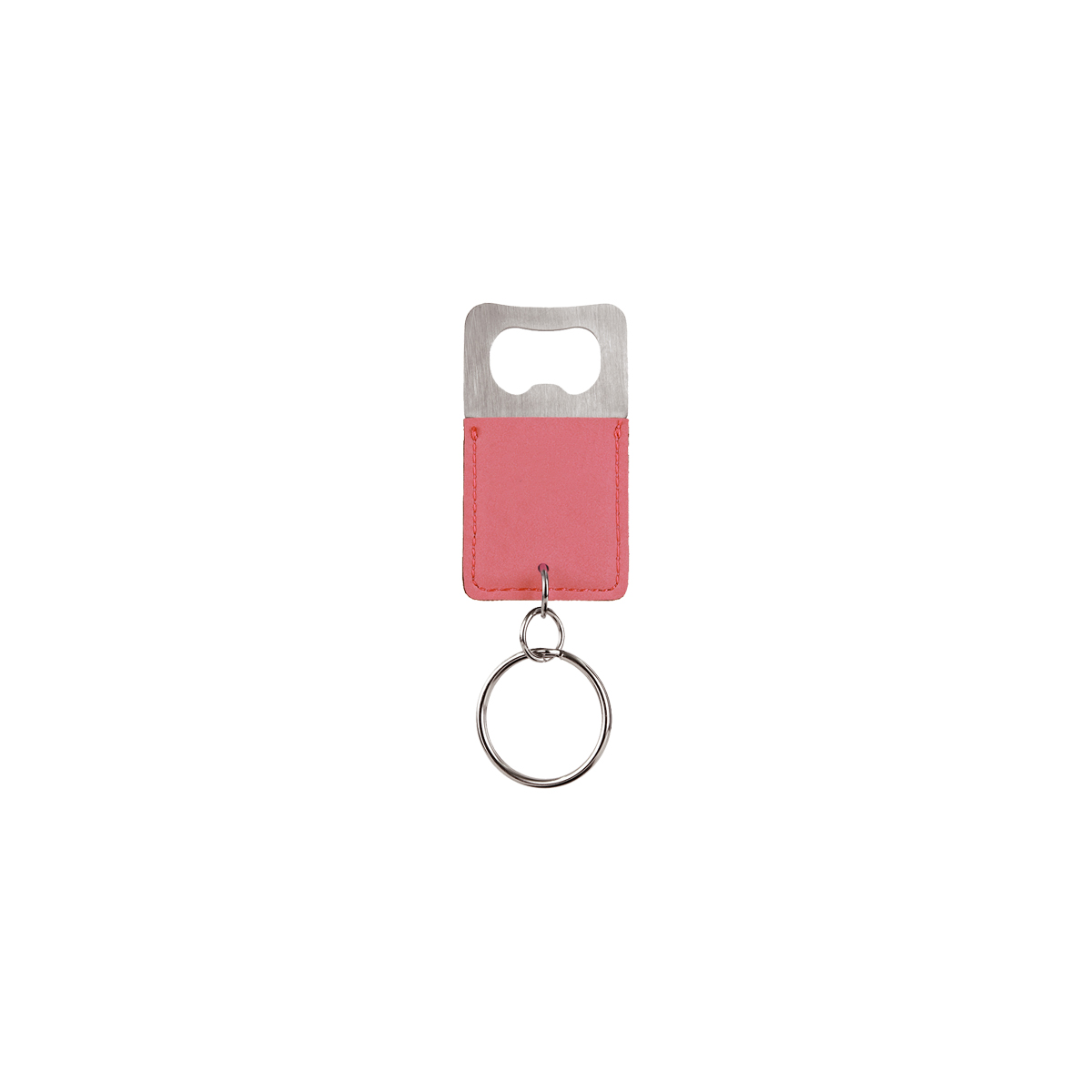 Pink Rectangle Leatherette Bottle Opener Keychain 2