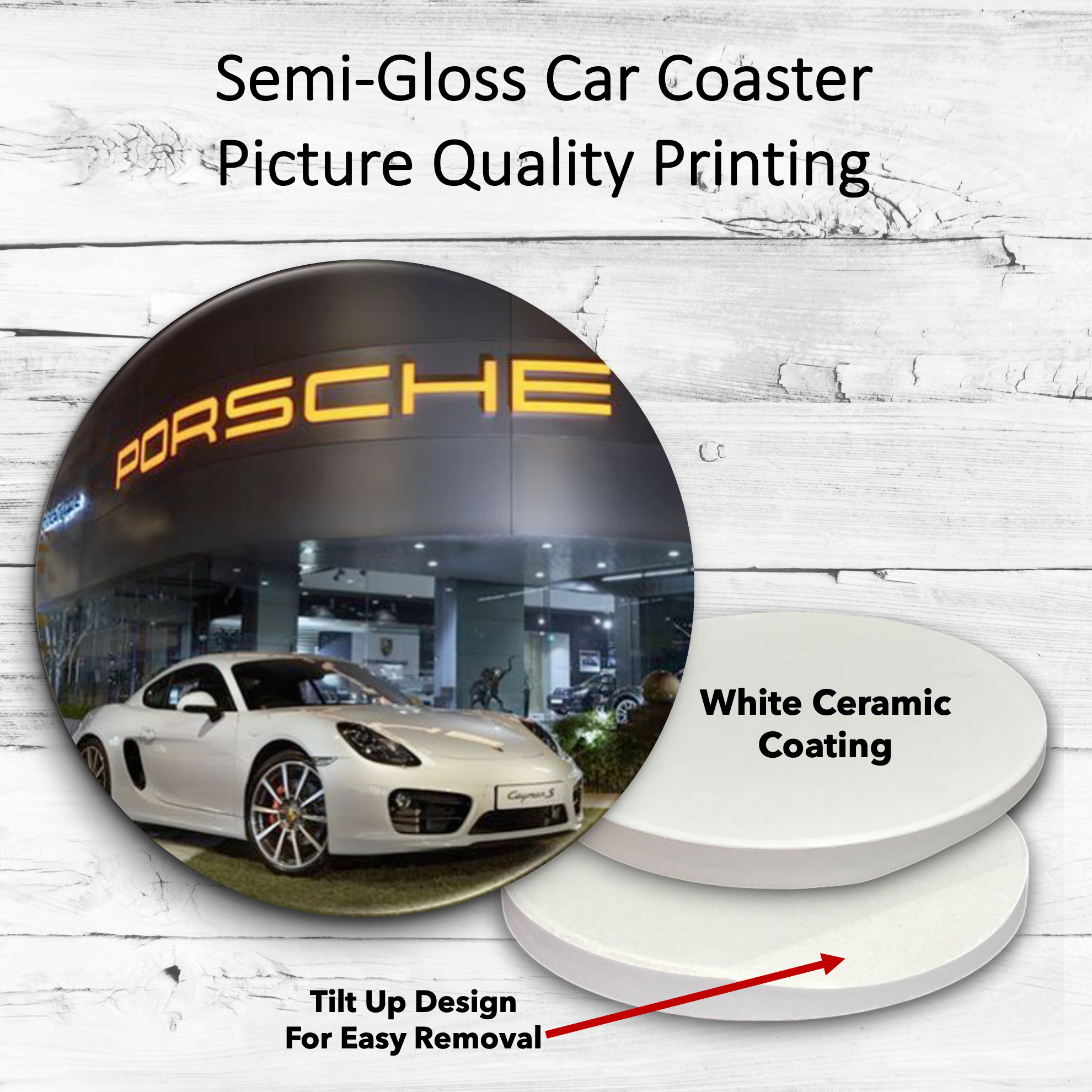Semi-Gloss White Ceramic Car Coaster 5