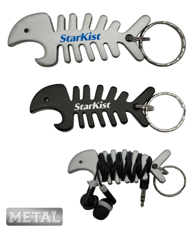 Fish Bone Bottle Opener with Ear Bud Wrap 1