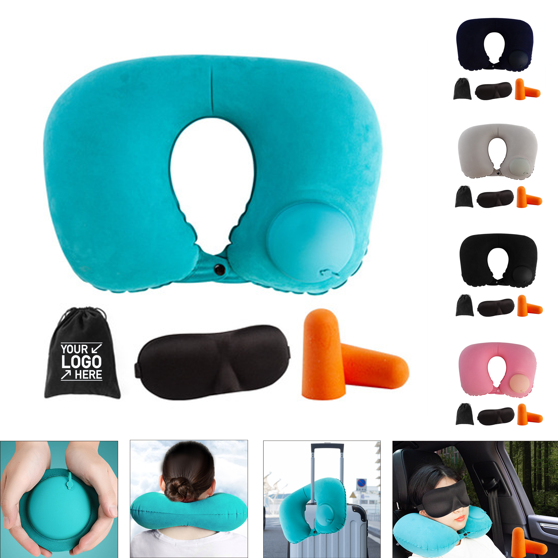 Travel Pillow Kit W/Ear Plugs & Eye Mask 1
