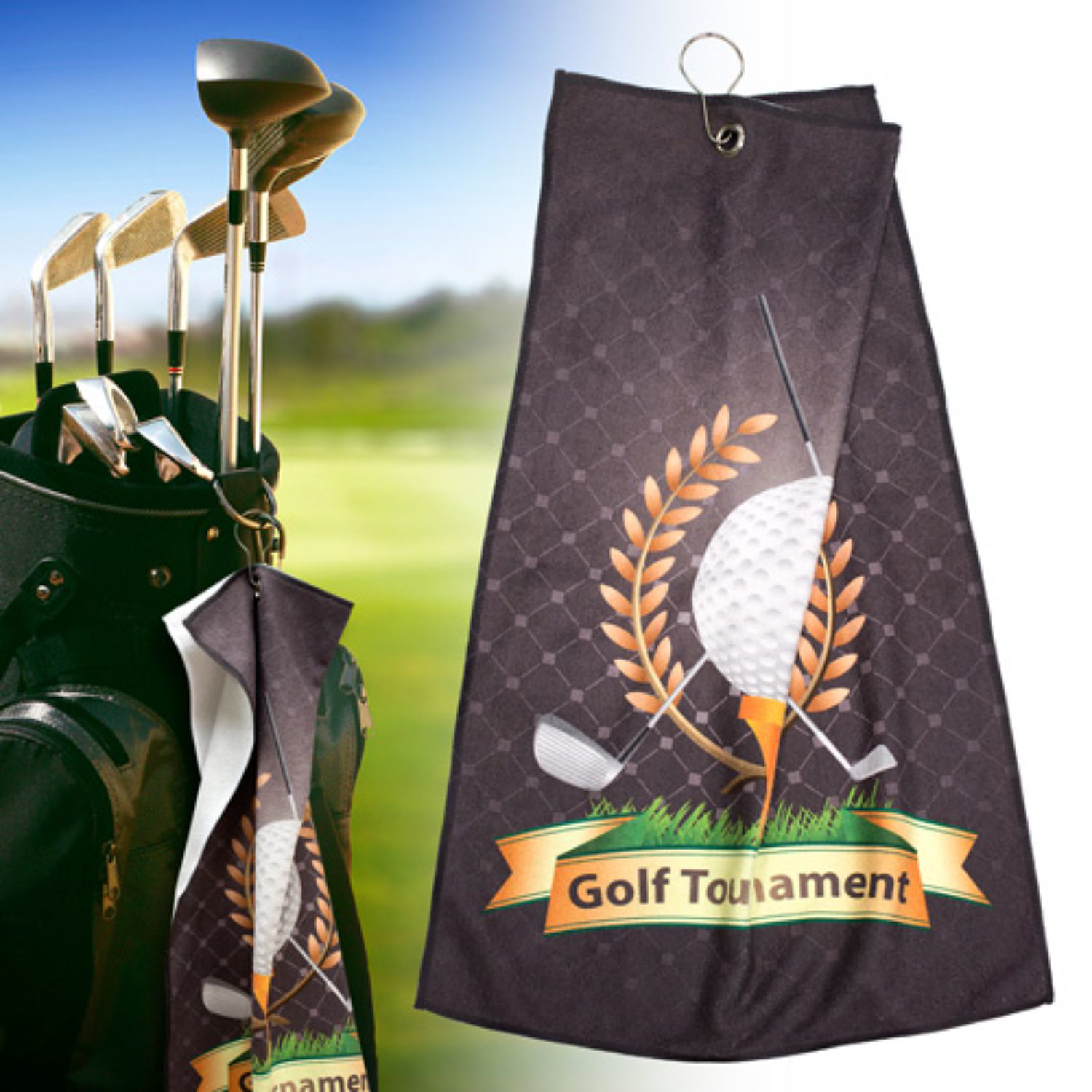 12"x 20" Sublimated Microfiber Velour Golf Towel with Grommet & Carabiner 2