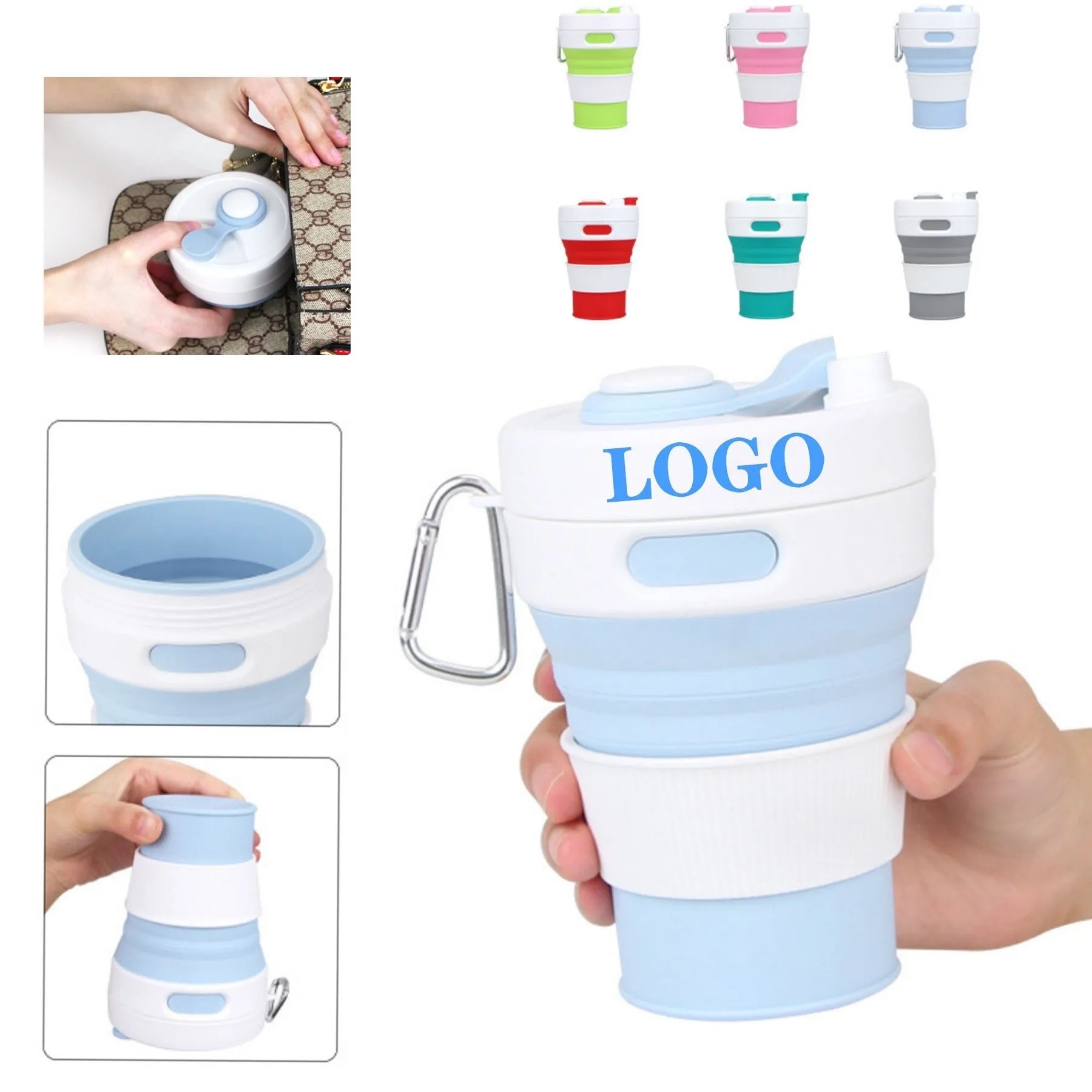 Silicone Collapsible Travel Folding Drinking Cup W/Lid 3