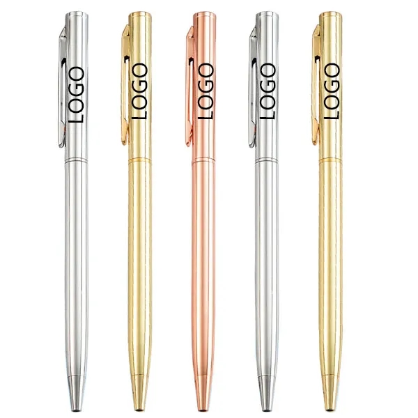 Gold Slim Metallic Retractable Ballpoint Pens 4