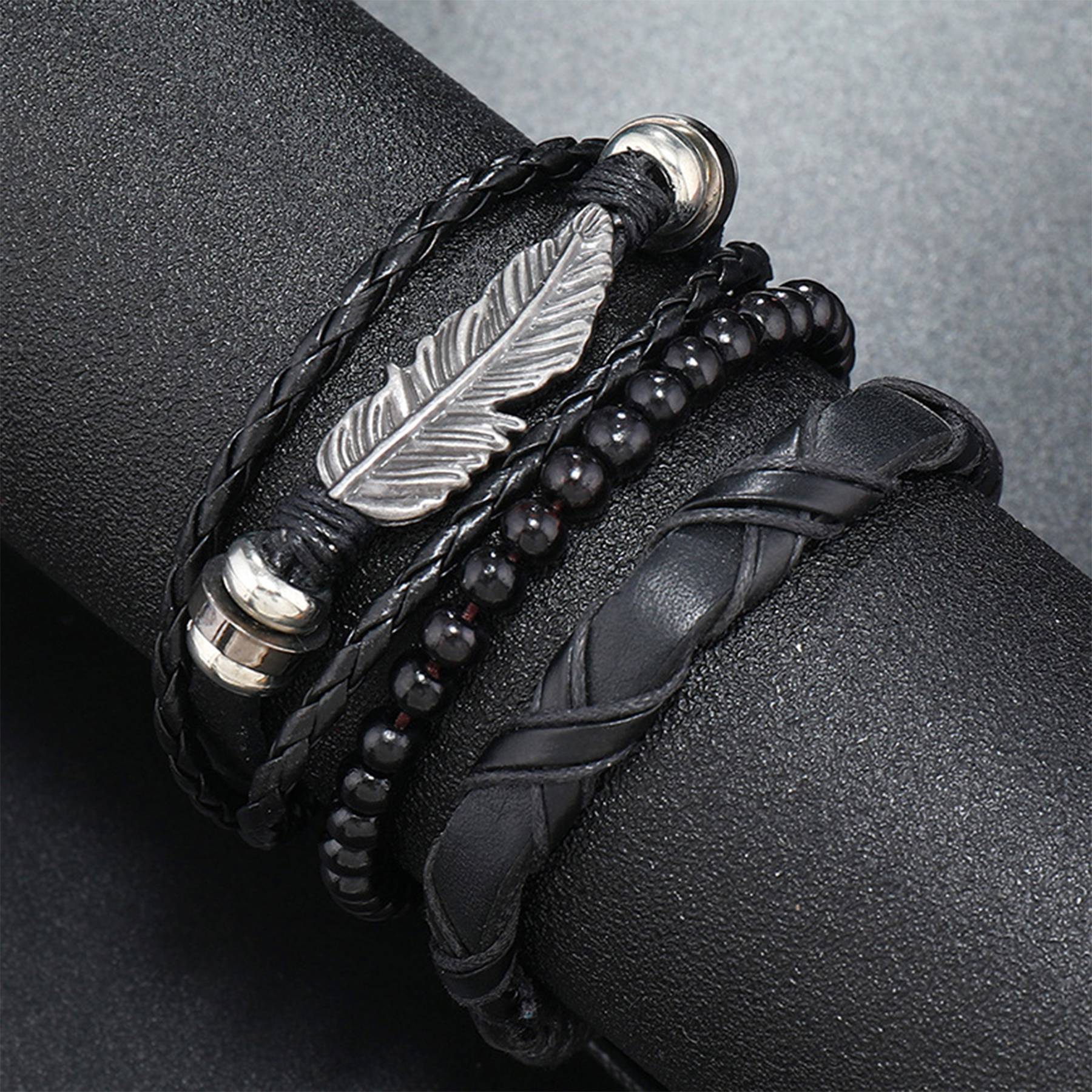 PU Simple hand-woven alloy feather bracelet 4