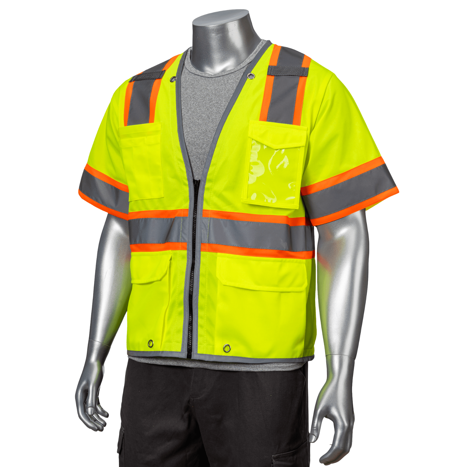 3.8oz. Knitted Class 3 Two Tone Reflective Safety Vest with Dual Mic Tab & 4 Pockets 1