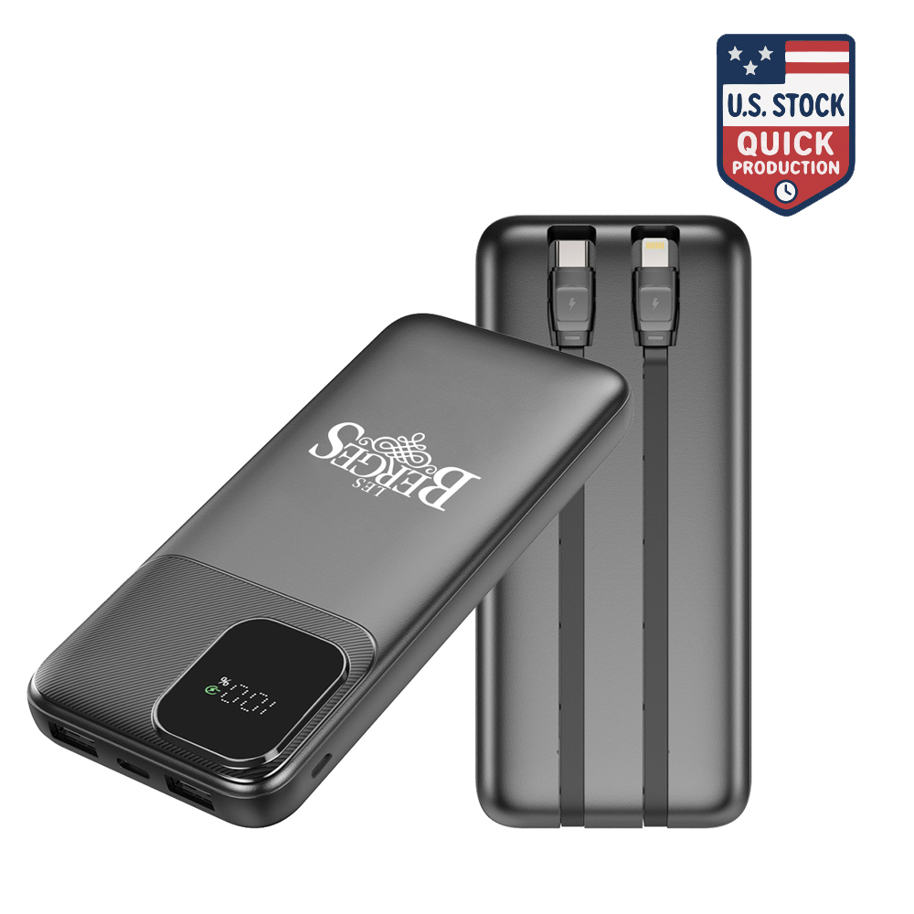 Portable 10000mAh Charger with Digital Display & Built-In Dual Charging Cables 2
