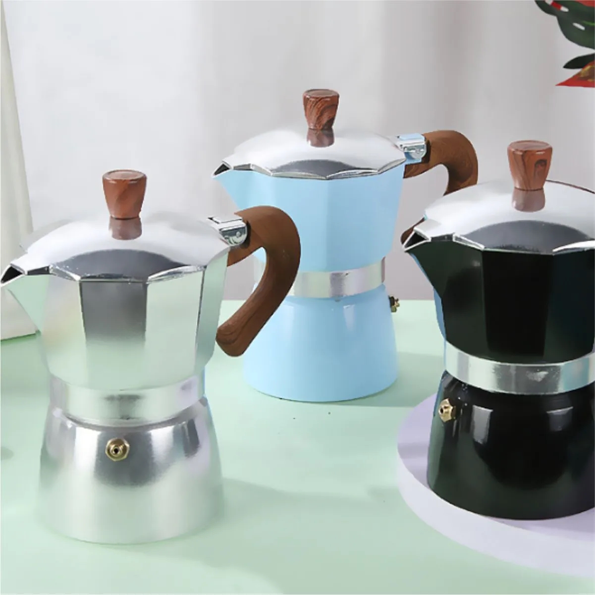 Stovetop Moka Coffee Maker With Wood-Grain Handle 7