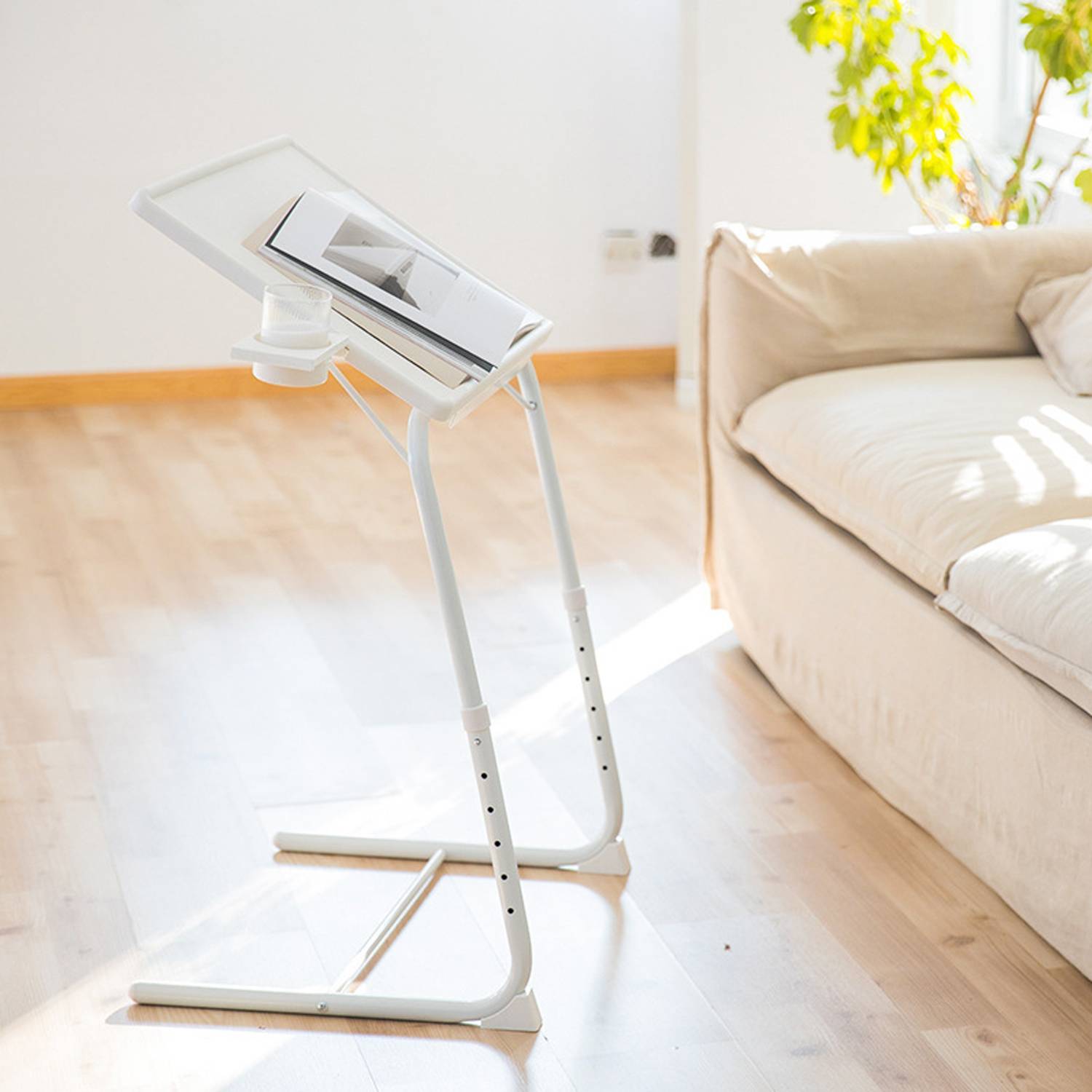 Adjustable Portable Folding Tray Table w/ Cup Holder 5
