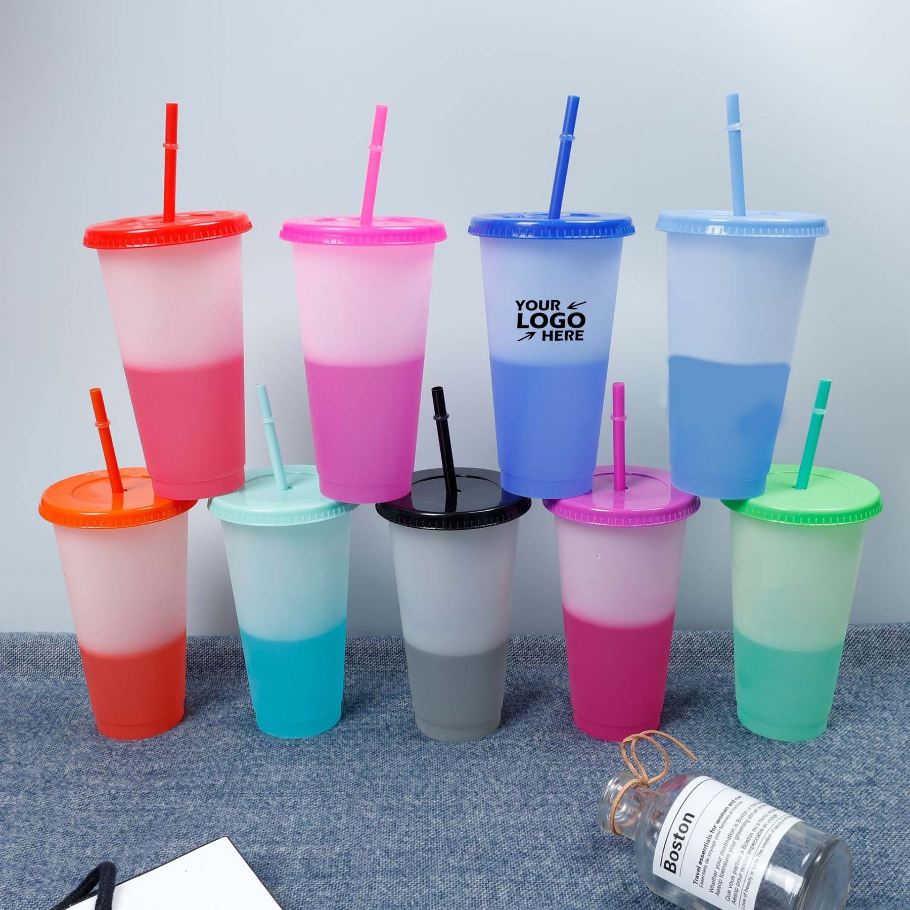 24 Oz. PP Plastic Color Changing Cup Set with Straws 7