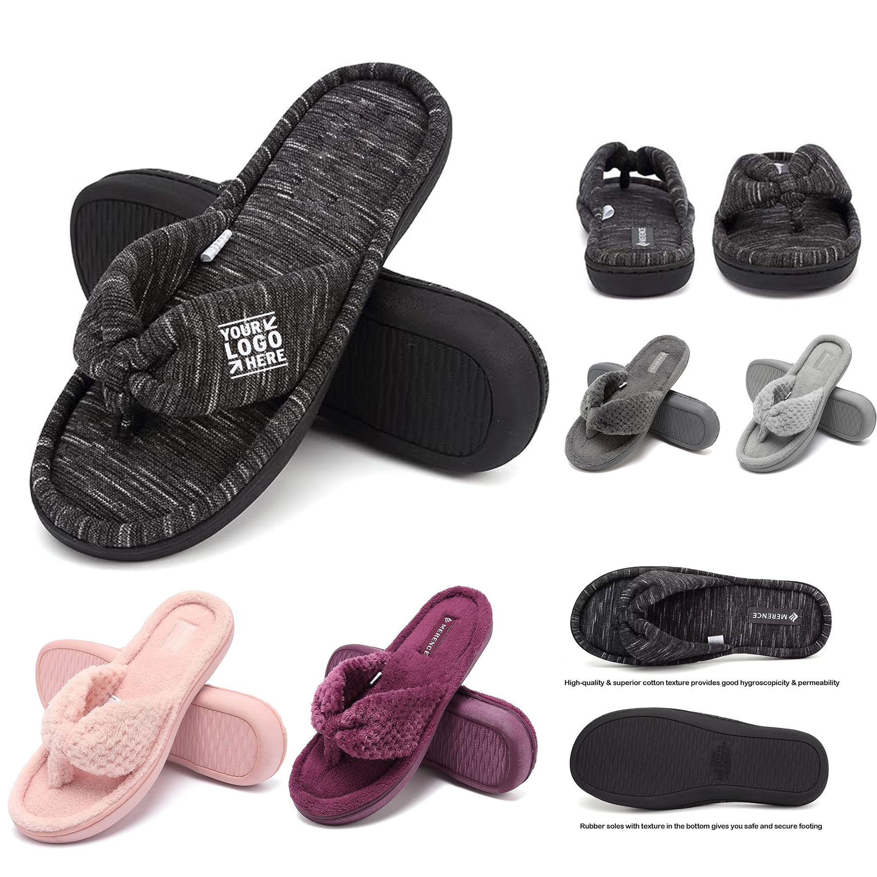 Indoor Women's Cozy Memory Foam Velvet Lining Spa Thong Flip Flops House Slippers 2