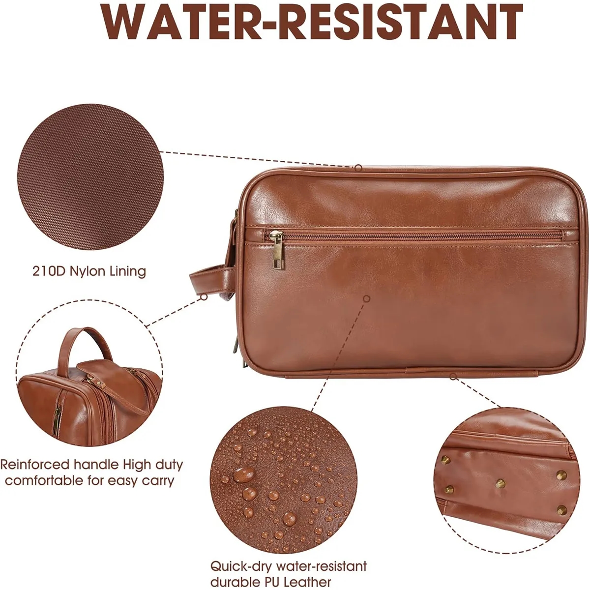 PU Leather Toiletry Bag Men Travel Large Capacity Waterproof 10