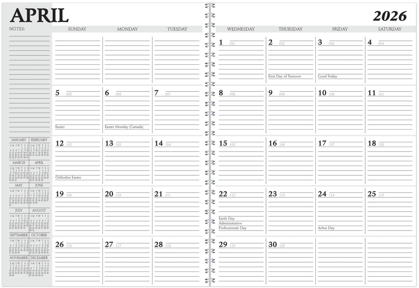 FULL COLOR SPIRAL DESK PLANNER 7X10 4