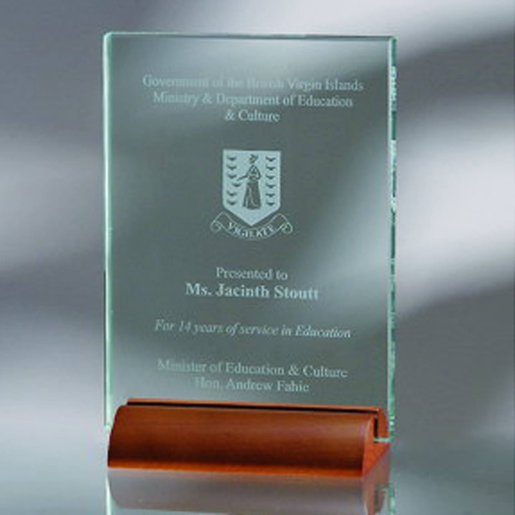 7" Award- Awards, Trophy, Plaque w/ Wood Base 2